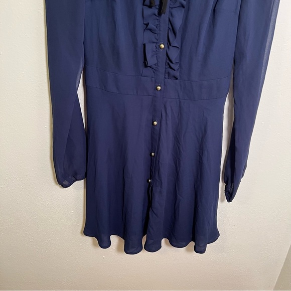 Express Button Front Dress Navy Blue Ruffle 2 - Picture 4 of 11